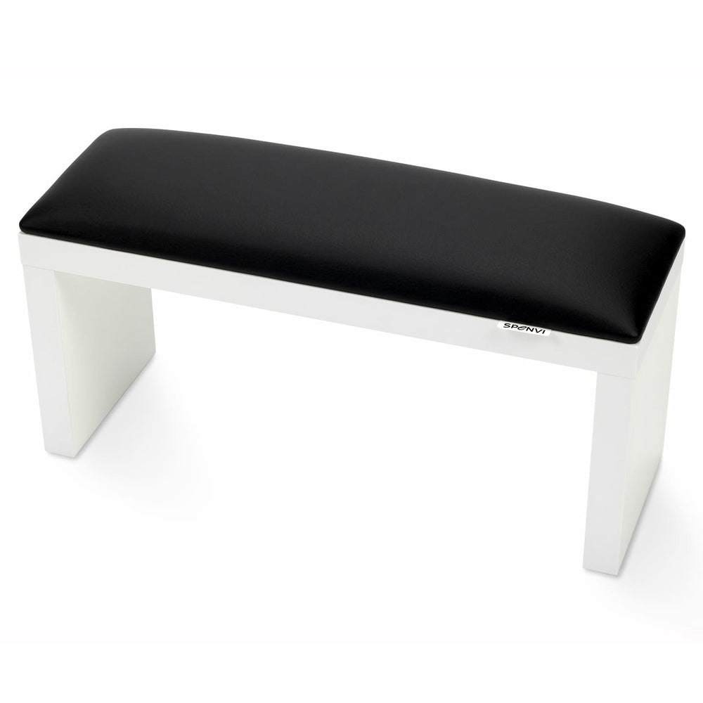 SPENVI Classic manicure arm rest with black leather cushion and white-finish legs on white background. #color_black