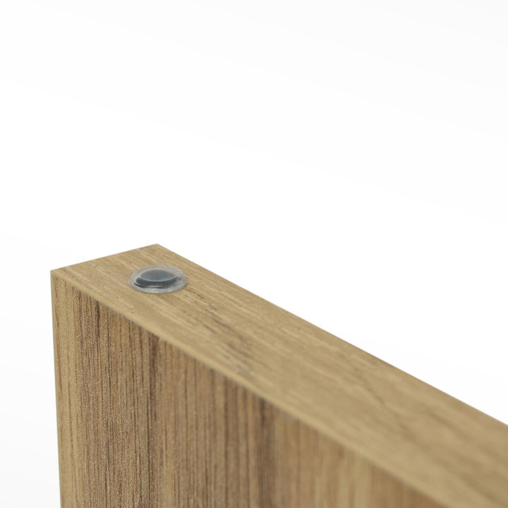 Detail of rubber leg cap on oak-finish SPENVI manicure arm rest for stability and surface protection. #color_blue