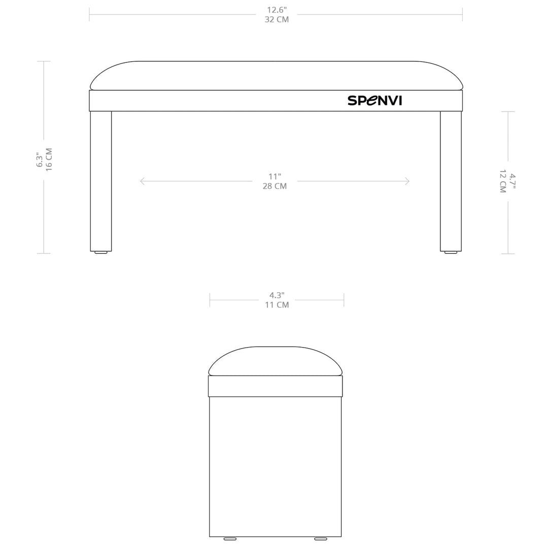 Technical dimensions of SPENVI Сlassic manicure arm rest with measurements in centimeters and inches. #color_coffee-milk