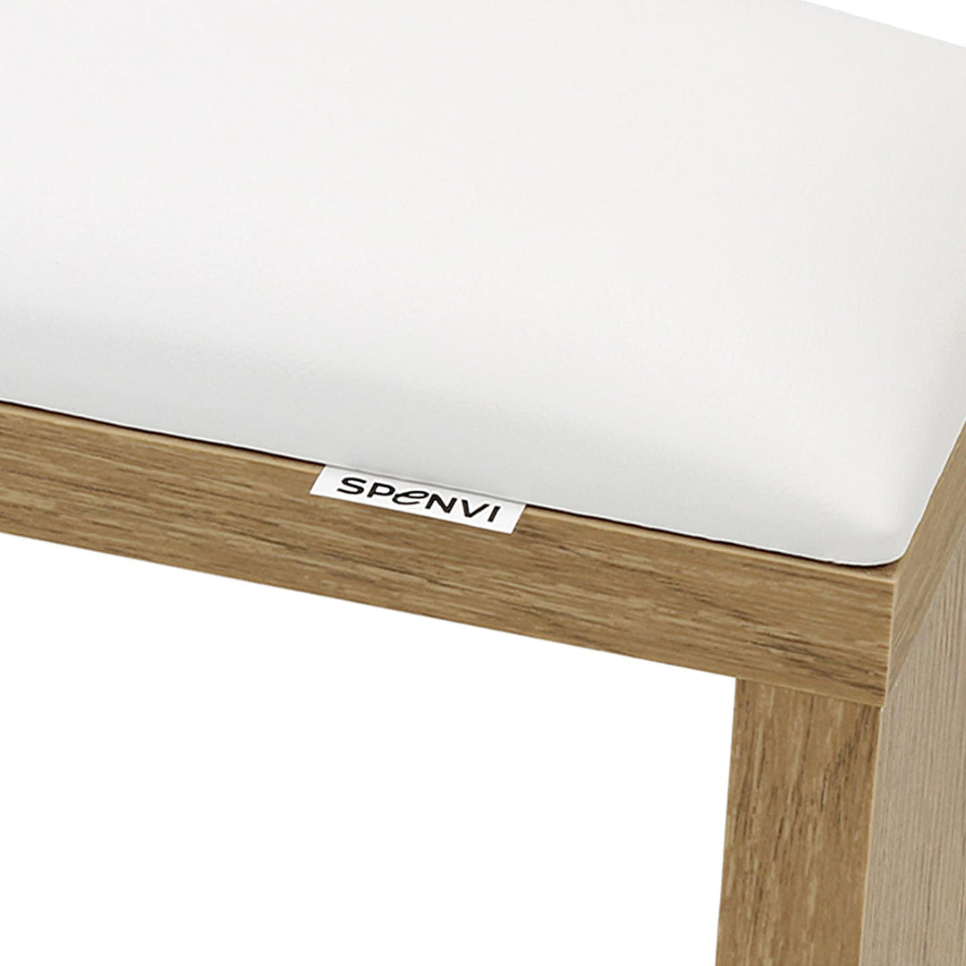 Close-up of SPENVI Classic manicure arm rest with white leather cushion and oak-finish wooden base. #color_white