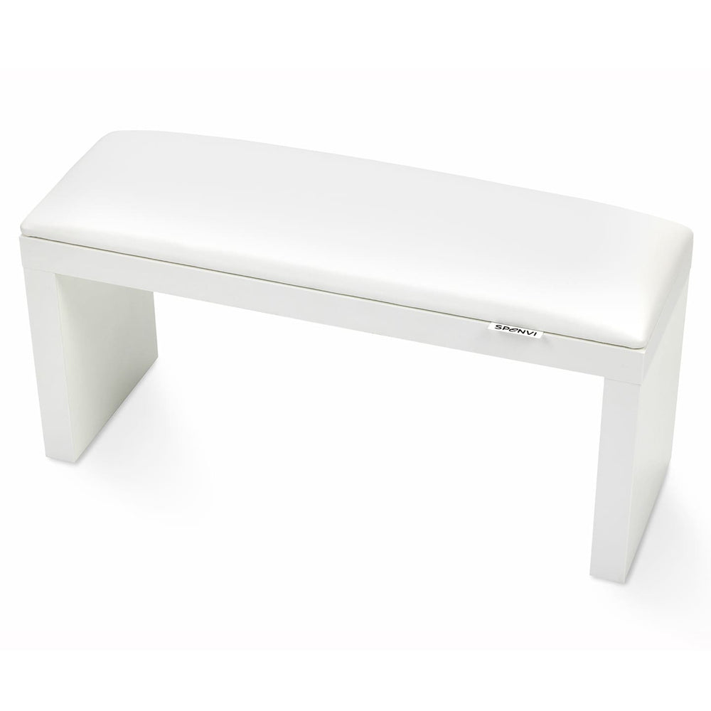 SPENVI Classic manicure arm rest with white leather cushion and white-finish legs on white background. #color_white