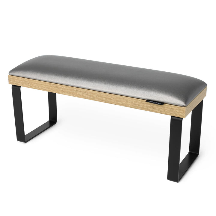 SPENVI Loft manicure arm rest with graphite leather, oak-finish base, and black metal legs on white background. #color_graphite