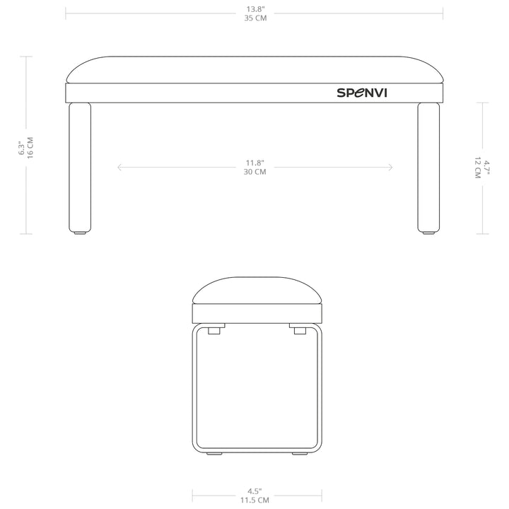 Technical drawing of SPENVI Loft manicure arm rest showing product dimensions and structure. #color_graphite