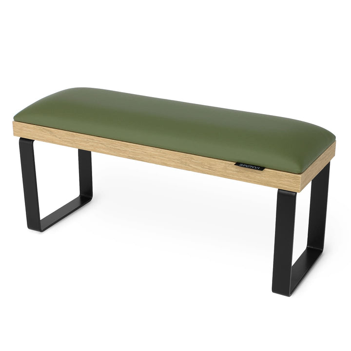 SPENVI Loft manicure arm rest with khaki leather, oak-finish base, and black metal legs on white background. #color_khaki