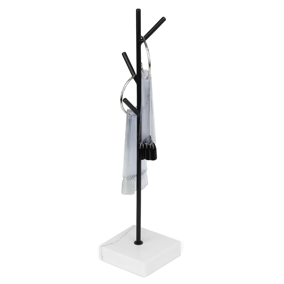 SPENVI Black Nail Swatch Display Stand holding nail color sample rings on white marble base. #color_black