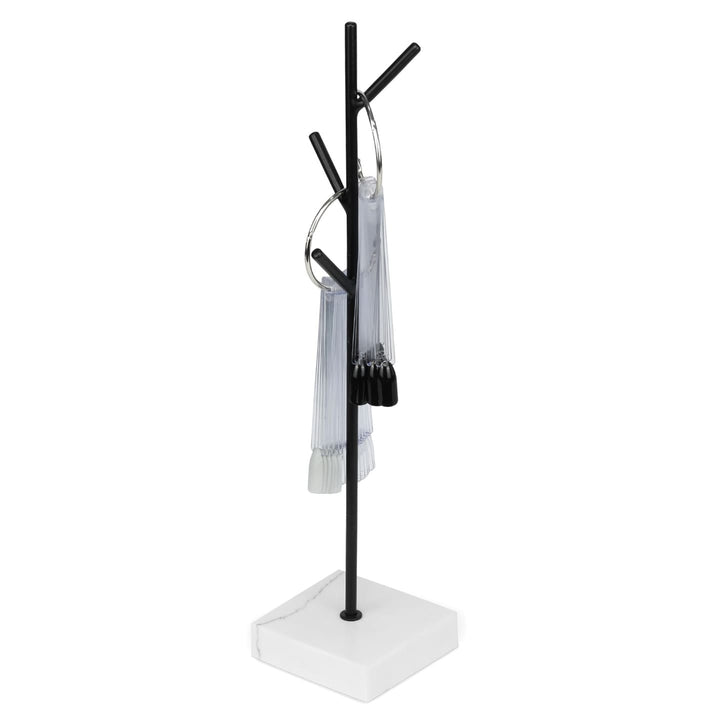SPENVI Black Nail Swatch Display Stand holding nail color sample rings on white marble base. #color_black