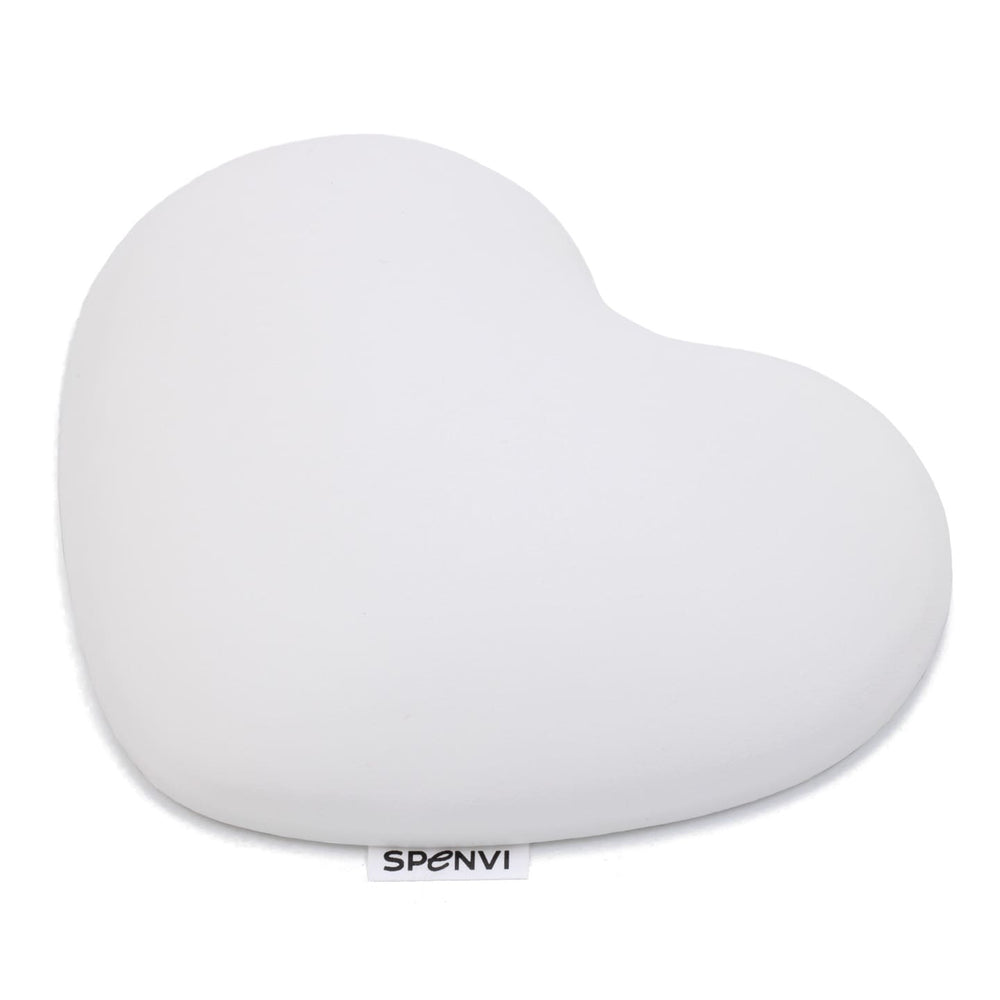 White heart-shaped SPENVI nail tech elbow cushion made of soft leather on a clean white background. #color_white
