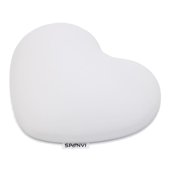 White heart-shaped SPENVI nail tech elbow cushion made of soft leather on a clean white background. #color_white