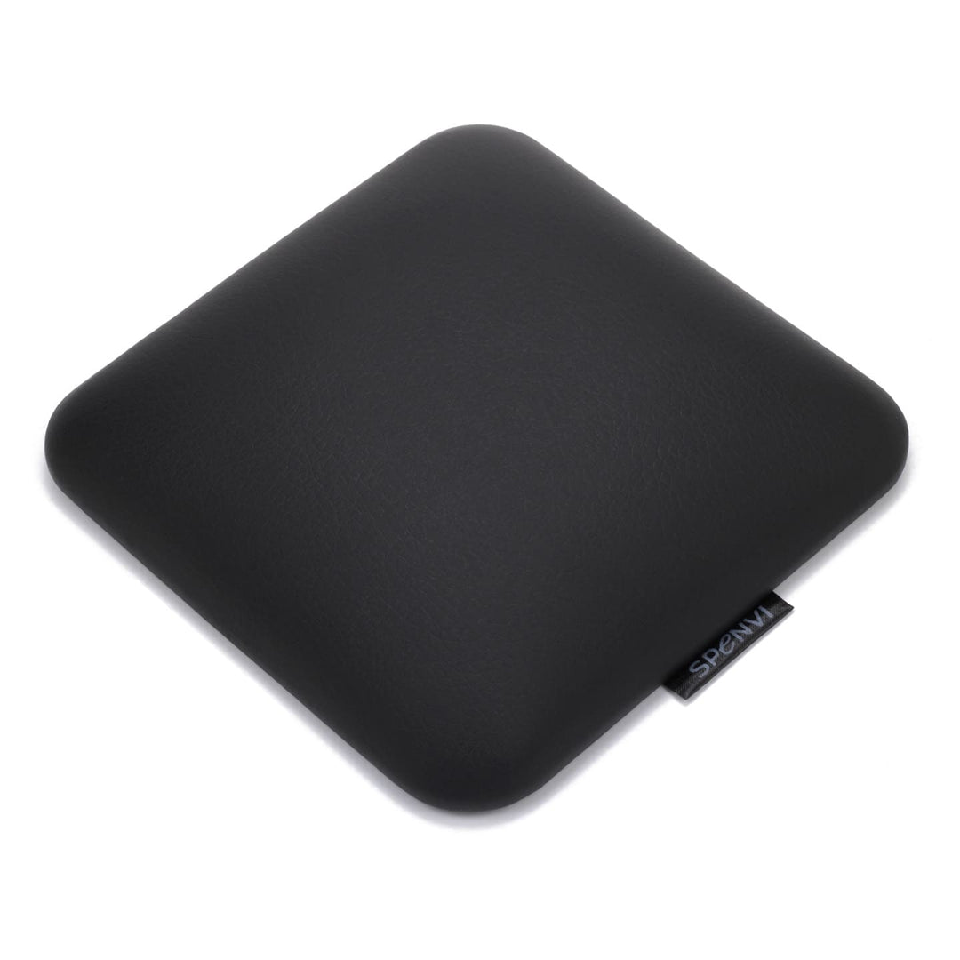Top view of ergonomic square SPENVI nail tech leather elbow cushion Mini black for professional manicure tables. #color_black