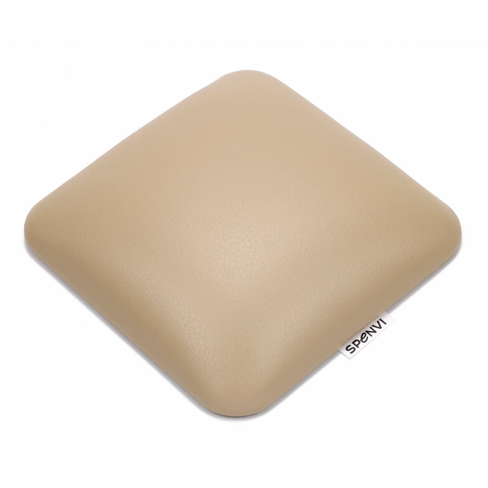 Top view of ergonomic square SPENVI nail tech leather elbow cushion Mini beige for professional manicure tables. #color_coffee-milk