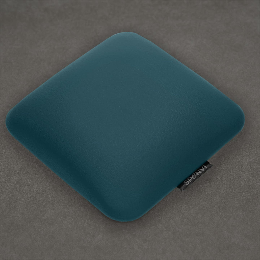 Ergonomic square SPENVI Nail Tech Elbow Cushion Mini Dark Green leather on a grey background, ideal for salon workstations and nail professionals. #color_dark-green