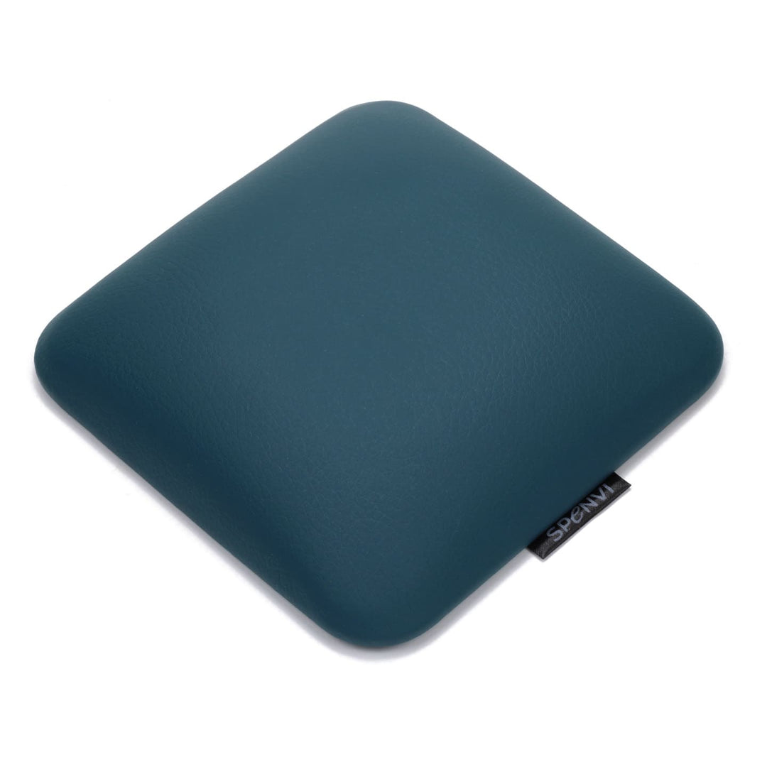Top view of ergonomic square SPENVI nail tech leather elbow cushion Mini dark green for professional manicure tables. #color_dark-green