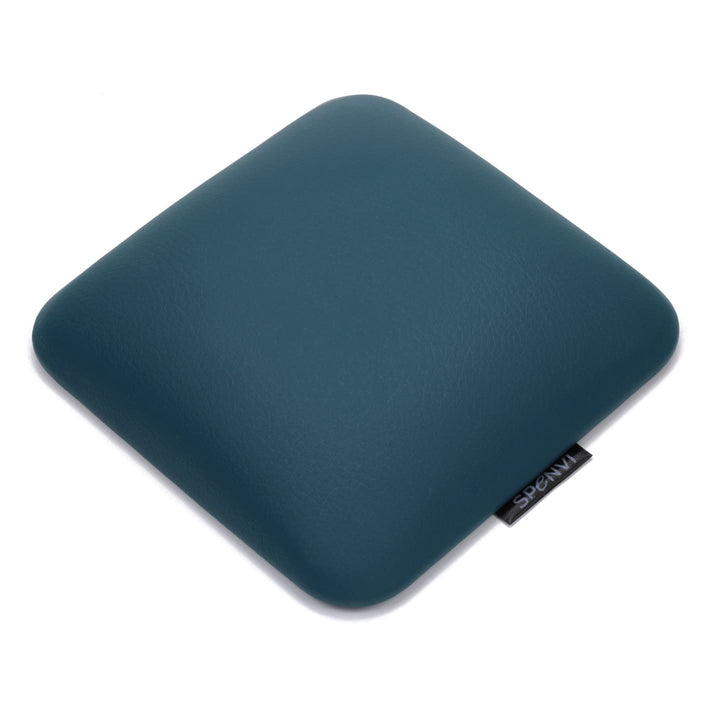 Top view of ergonomic square SPENVI nail tech leather elbow cushion Mini dark green for professional manicure tables. #color_dark-green