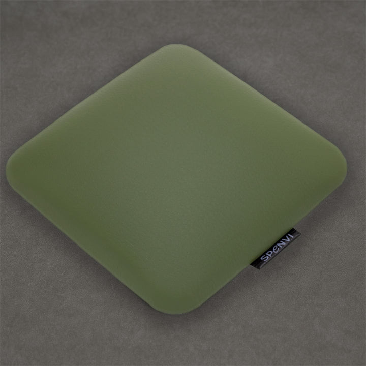 Ergonomic square SPENVI Nail Tech Elbow Cushion Mini Khaki leather on a grey background, ideal for salon workstations and nail professionals. #color_khaki