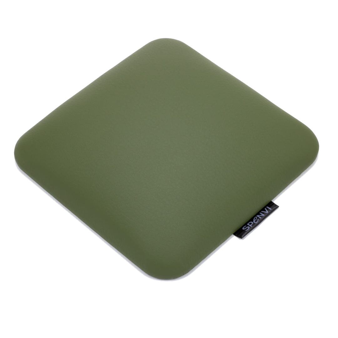 Top view of ergonomic square SPENVI nail tech leather elbow cushion Mini khaki for professional manicure tables. #color_khaki