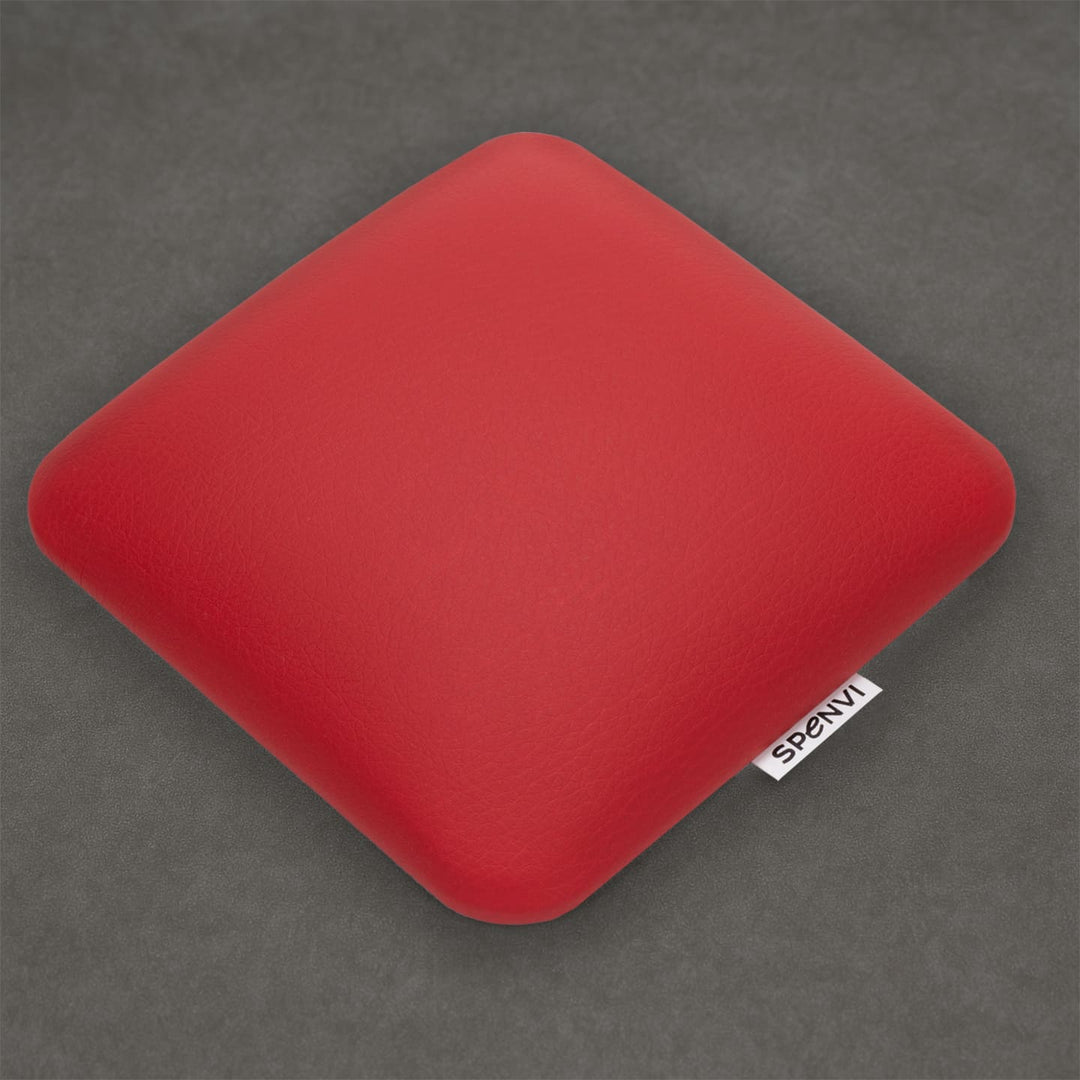 Ergonomic square SPENVI Nail Tech Elbow Cushion Mini Red leather on a grey background, ideal for salon workstations and nail professionals. #color_red