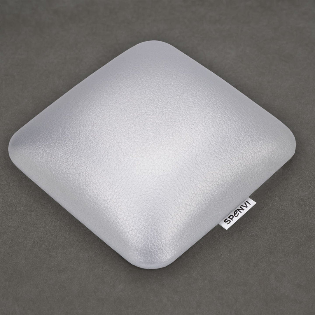 Ergonomic square SPENVI Nail Tech Elbow Cushion Mini Silver leather on a grey background, ideal for salon workstations and nail professionals. #color_silver