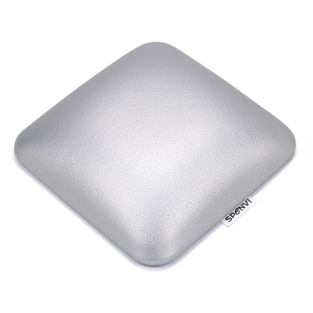 Top view of ergonomic square SPENVI nail tech leather elbow cushion Mini silver for professional manicure tables. #color_silver
