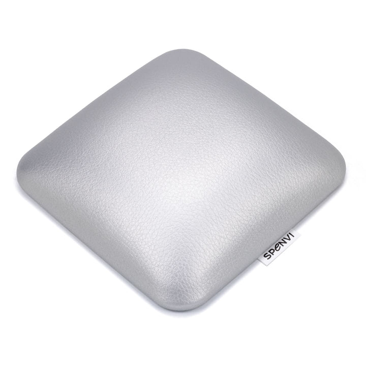 Top view of ergonomic square SPENVI nail tech leather elbow cushion Mini silver for professional manicure tables. #color_silver
