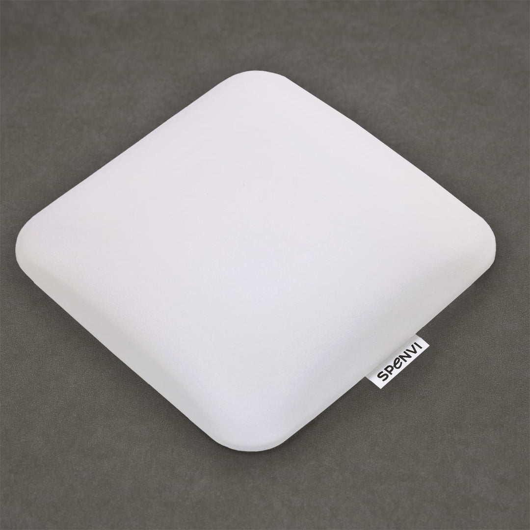 Ergonomic square SPENVI Nail Tech Elbow Cushion Mini White leather on a grey background, ideal for salon workstations and nail professionals. #color_white