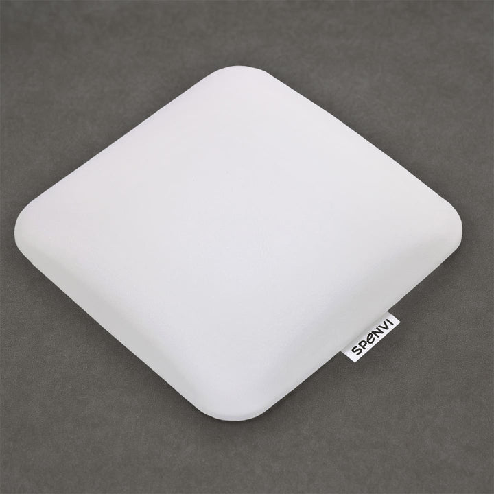 Ergonomic square SPENVI Nail Tech Elbow Cushion Mini White leather on a grey background, ideal for salon workstations and nail professionals. #color_white